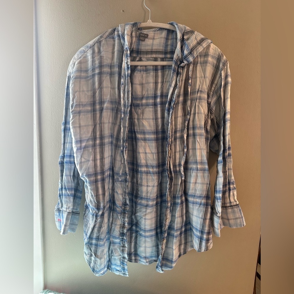 Aerie Plaid Lightweight Flannel Shirt with Hood Size M